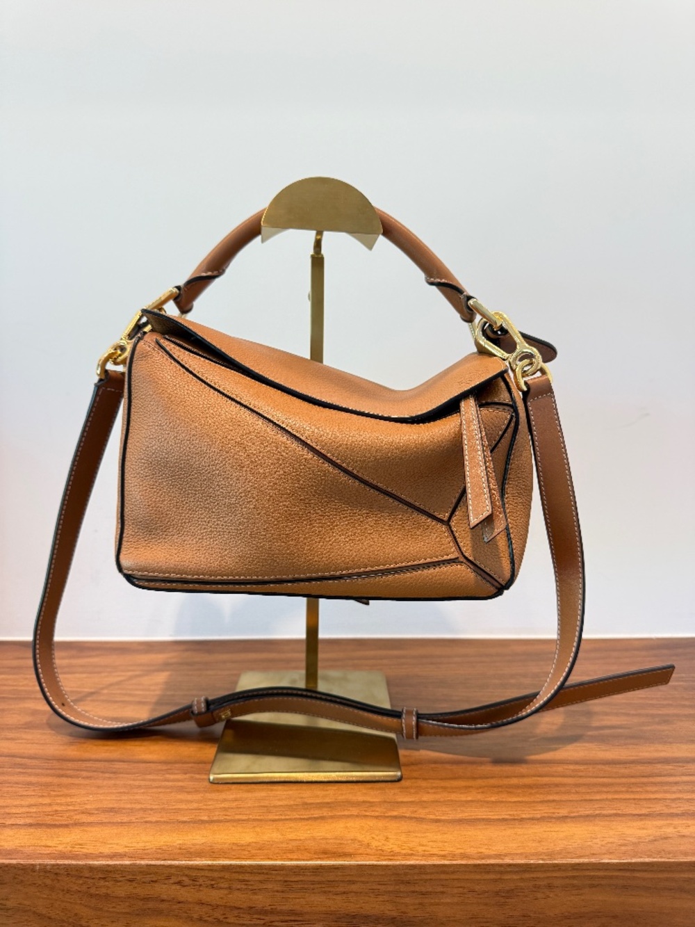 Loewe Grained Calfskin Small Puzzle Bag Camel Pre-Owned